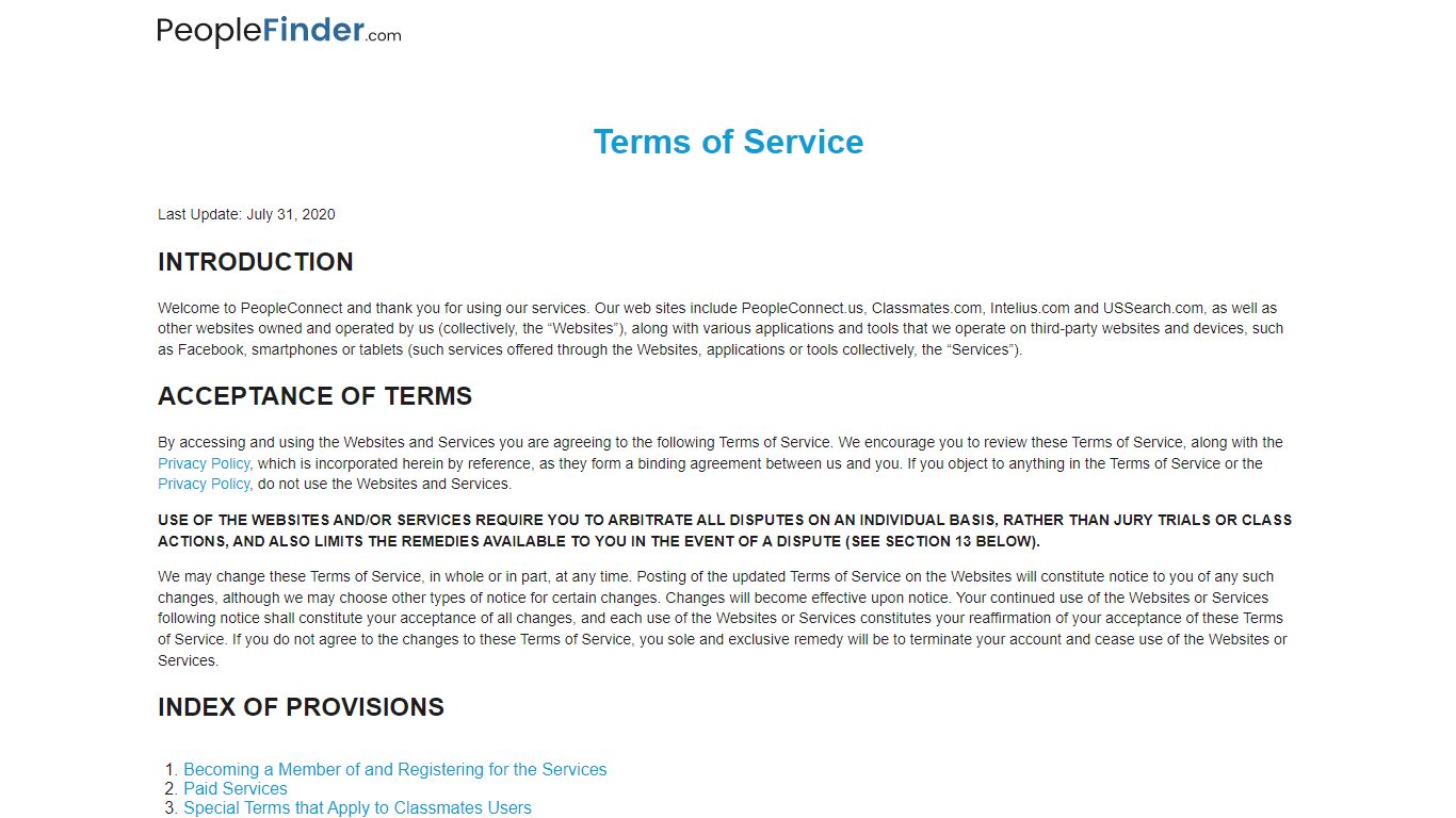 Terms of Service - People Finder